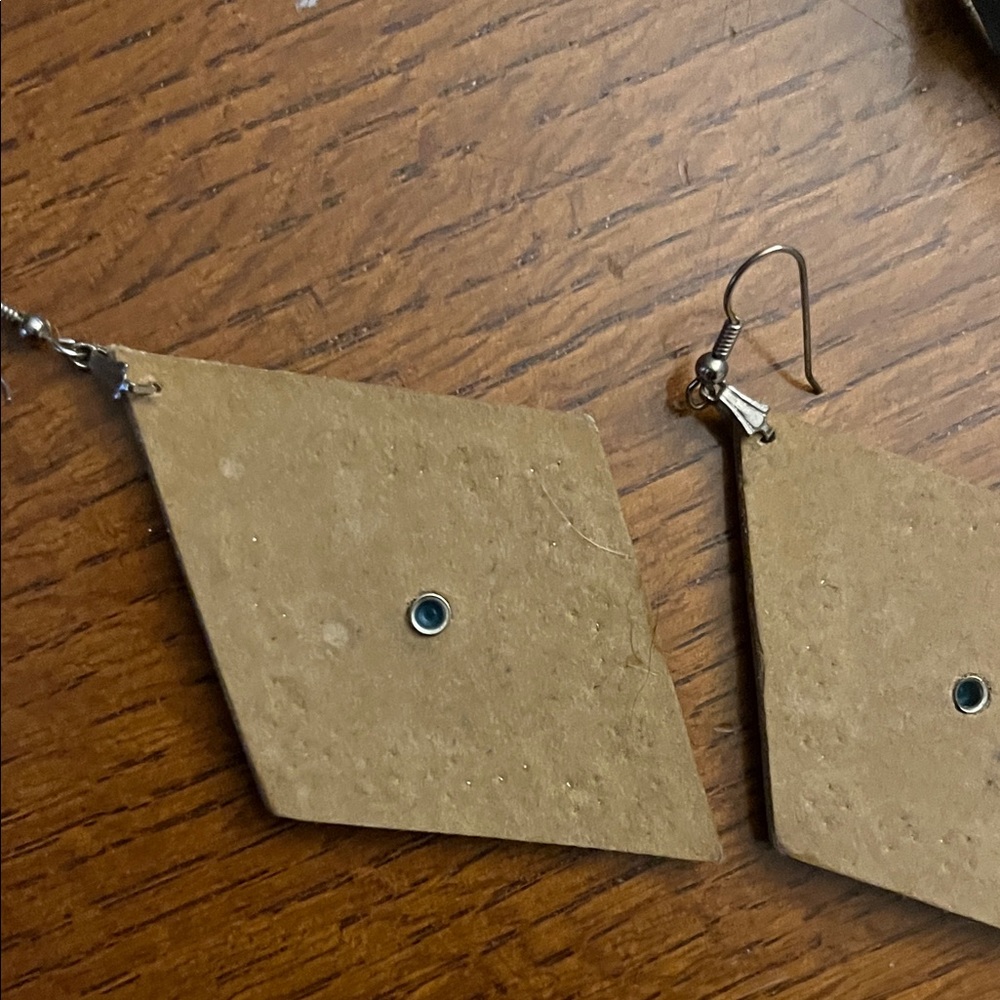 Geometric Leather Earrings with Turquoise Accent - Picture 3 of 4